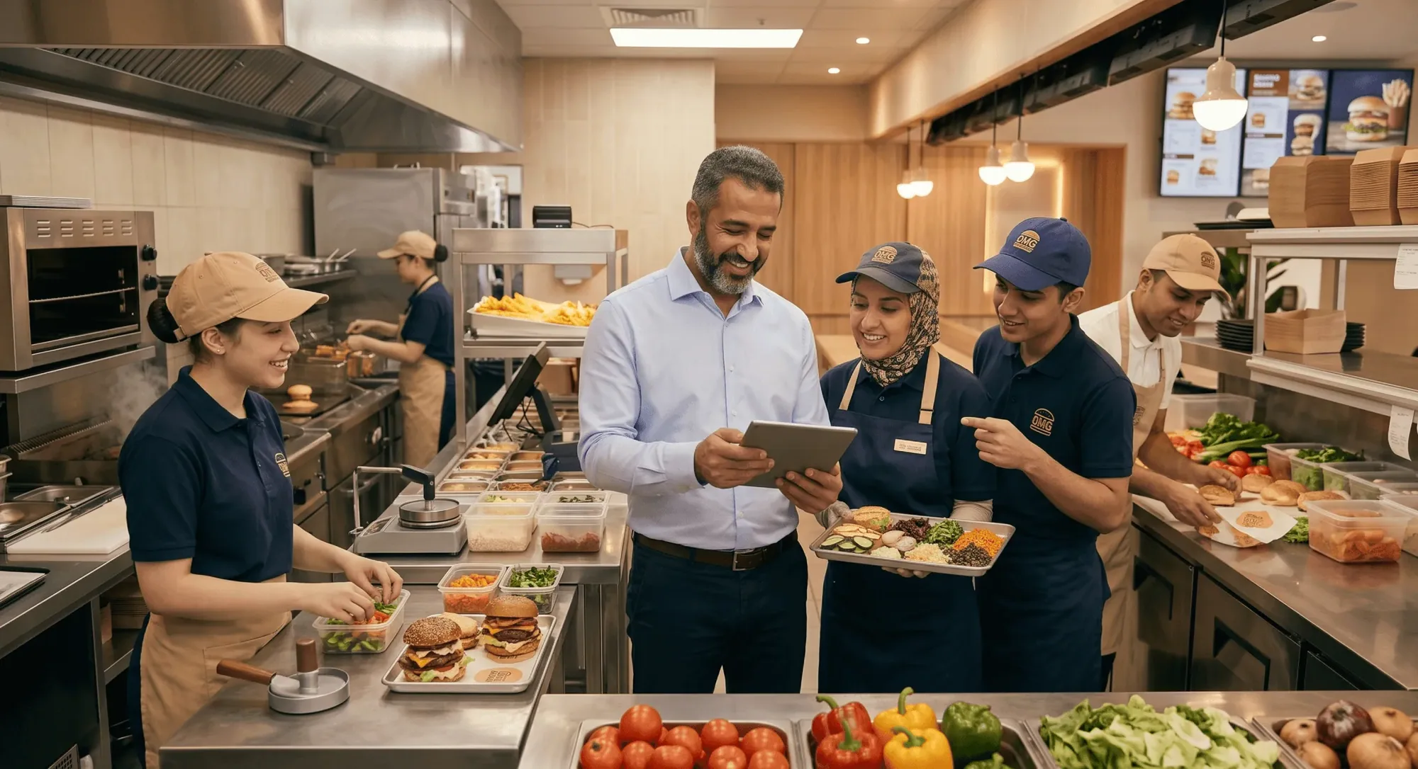 Restaurant owner with their team