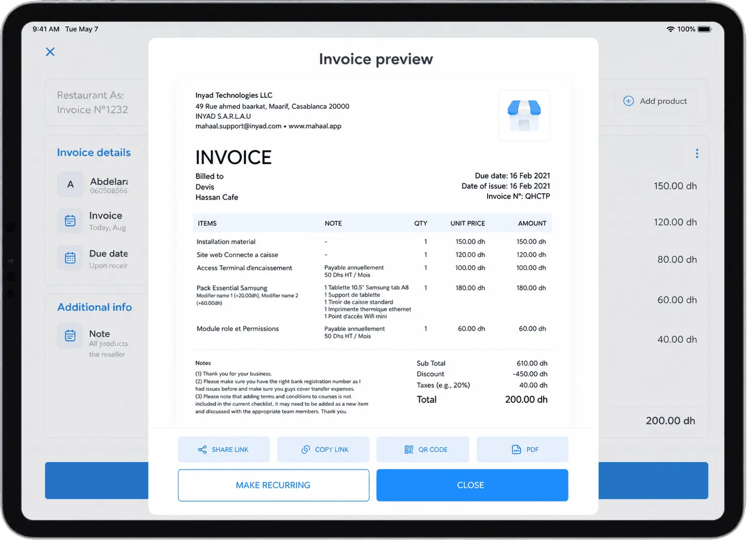 Screenshot: Quotes & e-invoices
