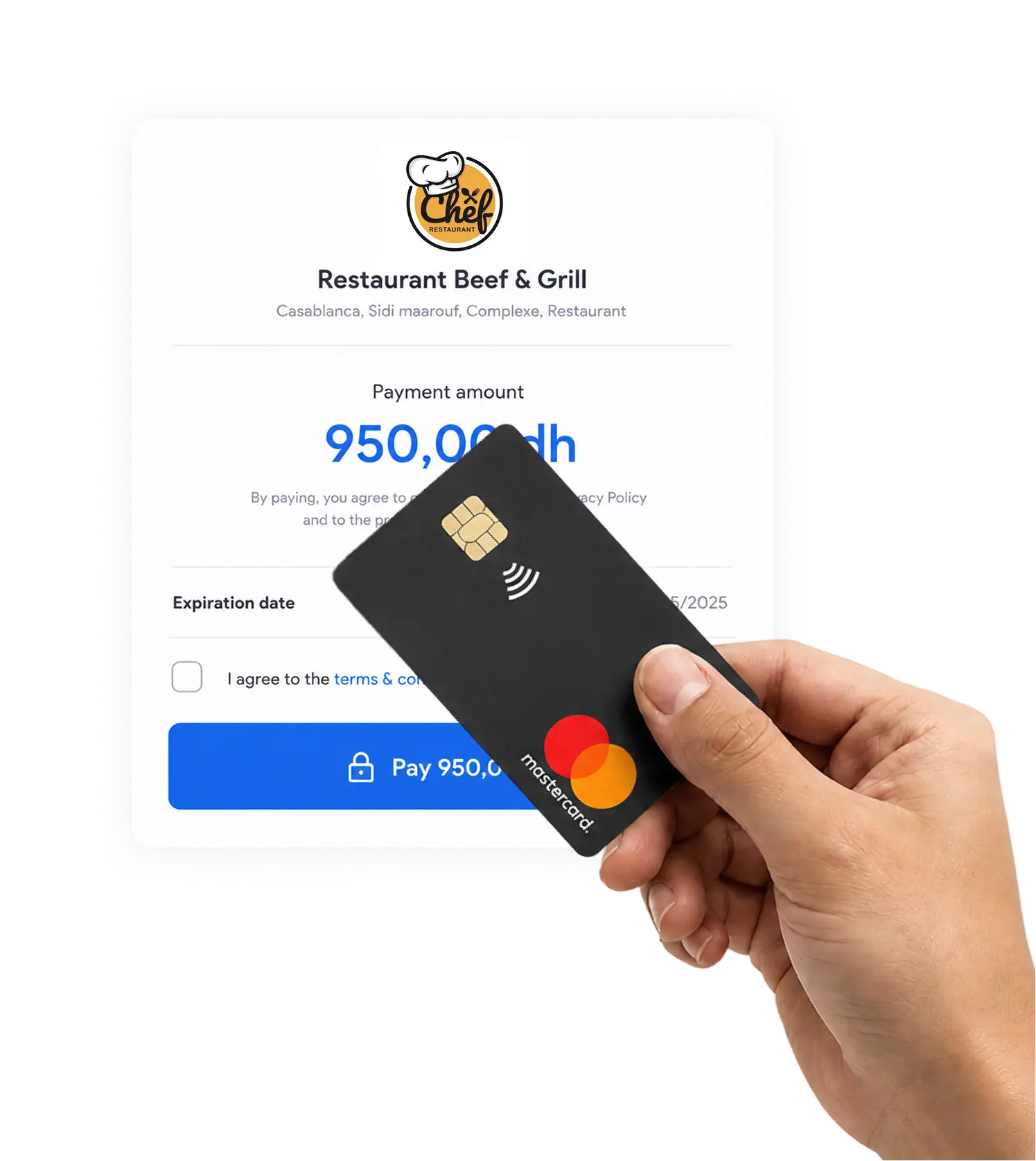 An inyad Collect payment page being paid with a contactless card