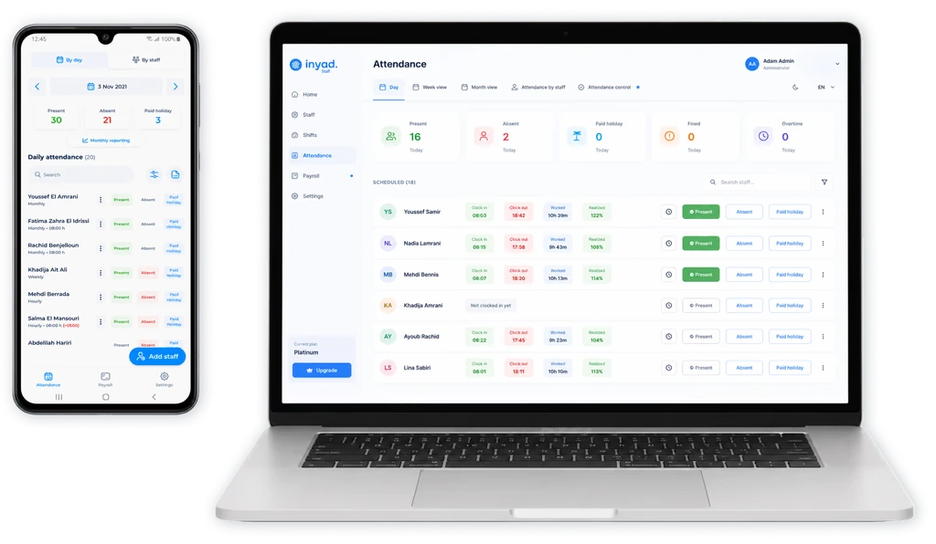 the same attendance dashboard on a phone and a laptop